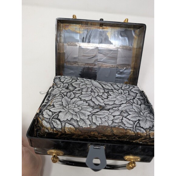 Vintage StyleCraft Handbag Purse Black Pearlized Marbled Lucite Vanity 60s As Is - Picture 6 of 11